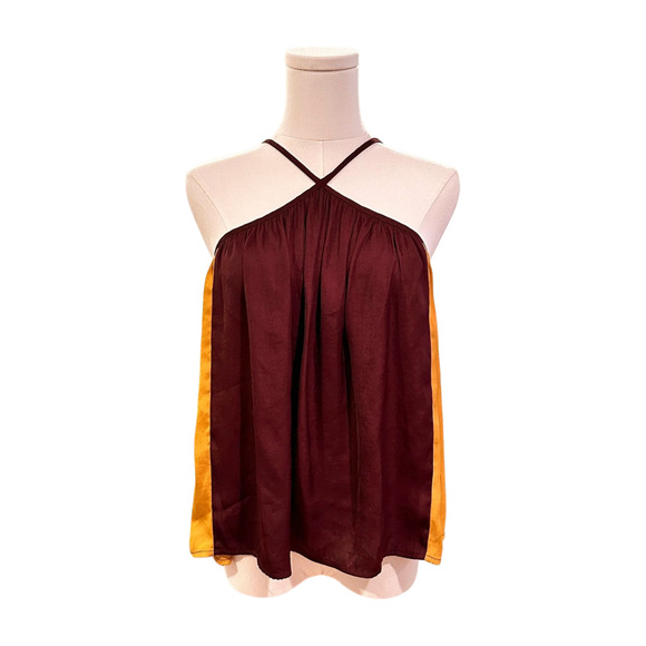 Banana Republic Silky Burgundy Golden Yellow Flowy Halter Spaghetti Strap Small - Picture 1 of 8
